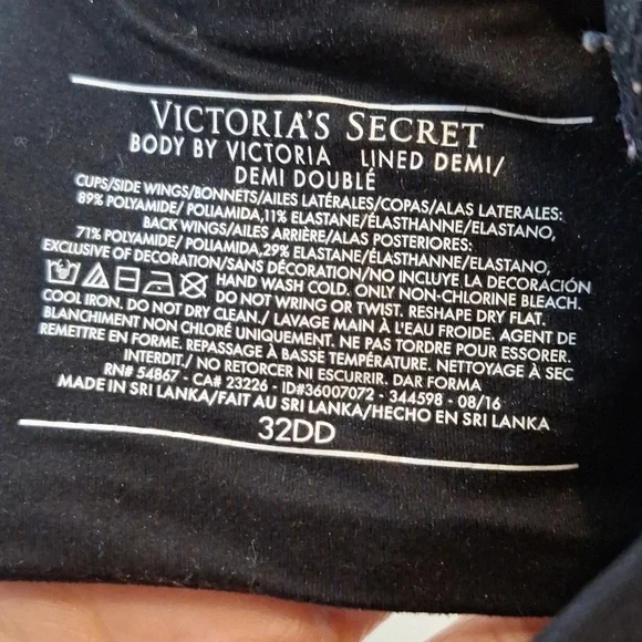 Victoria Secret Body By Victoria L8ned Demi Black Lace Bra - Picture 2 of 4